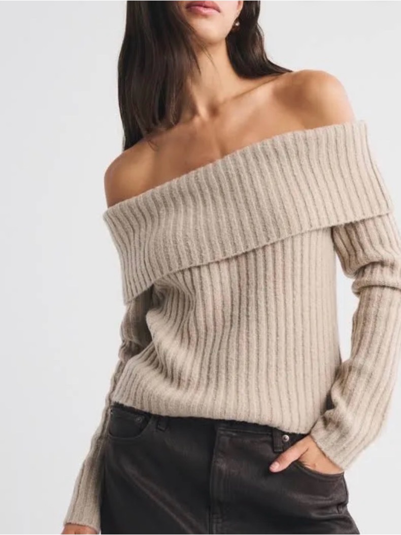 Abercrombie & Fitch Women's Ribbed Foldover Sweater In Taupe